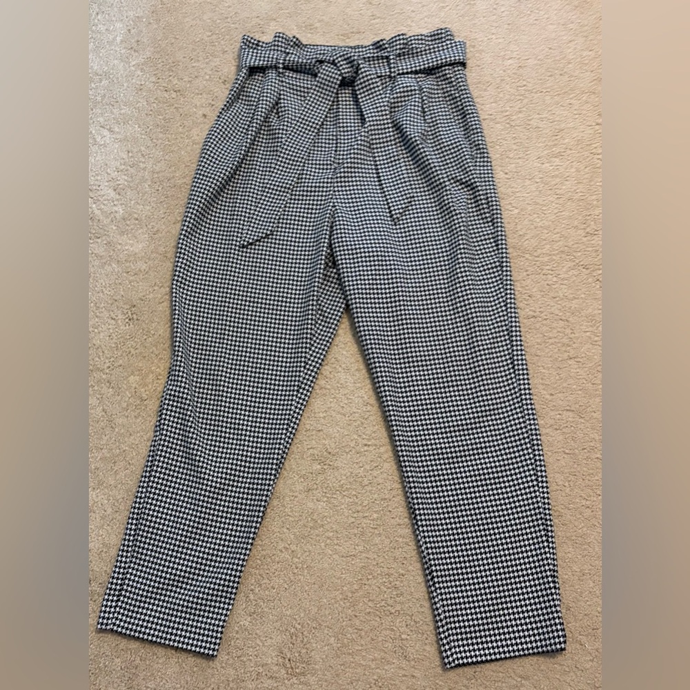 H&M Sz 8 Women’s Houndstooth High-waist Paperbag Belted Ankle Pants